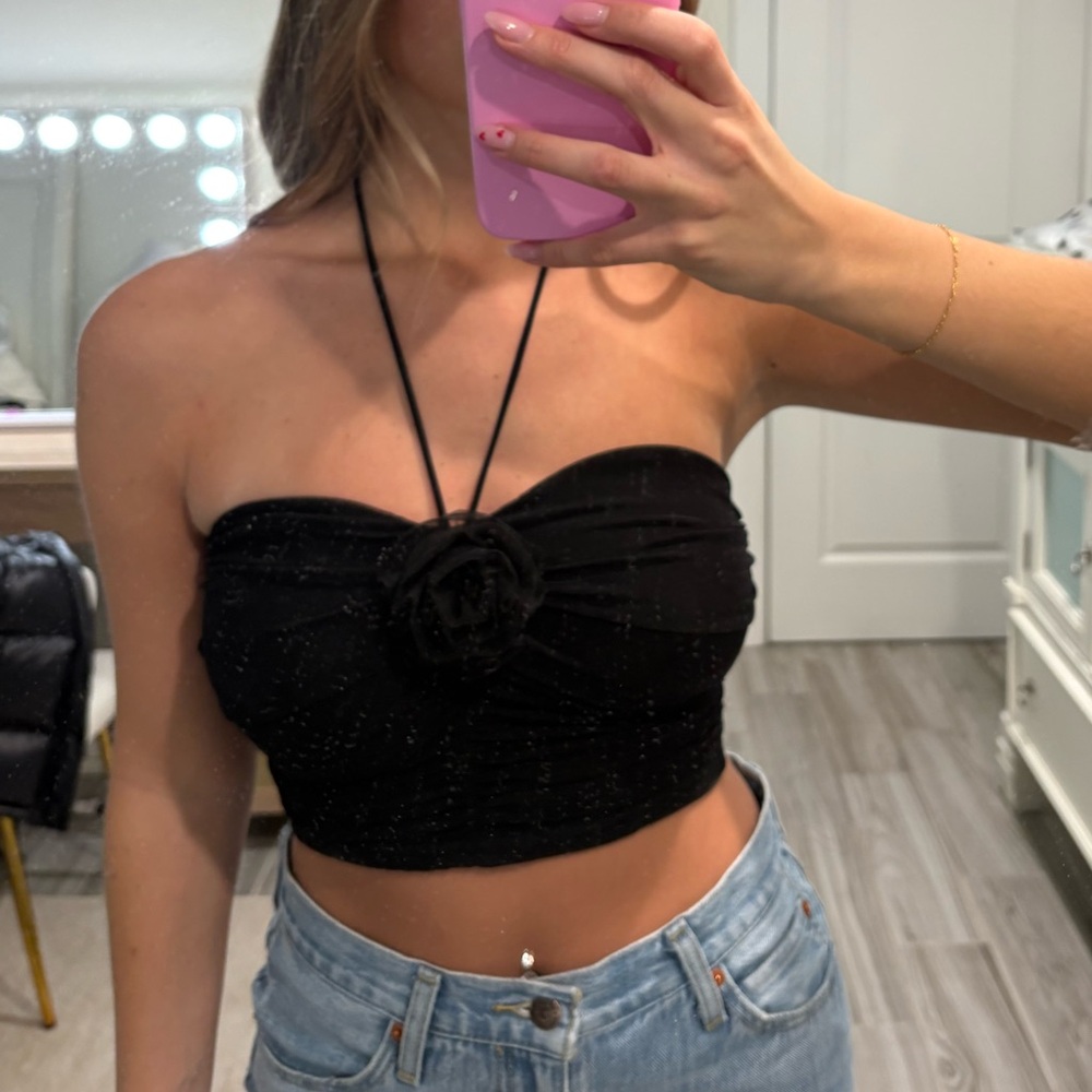 Blue Blush Black Strapless Crop Top